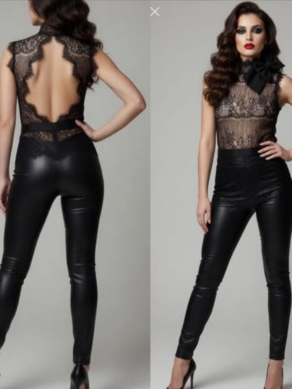 NWT $142 Boutique Black Lace Dress Blouse Top w/ Removable Bow & Open Back